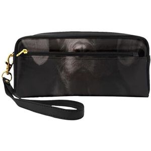 Nieuwsgierig aangenomen zwarte labrador, make-uptas cosmetische tas draagbare reistoilettas lederen etui voor vrouwen meisjes, zoals afgebeeld, Eén maat