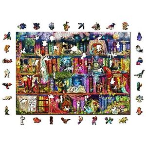 Wooden.City Houten puzzel 1000 + 10 stuks - schattenjacht boekenplank - uniek ongebruikelijk met gevormde stukken - uitdagende mozaïekpuzzel voor kinderen en volwassenen - geweldige verjaardag