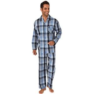 Normann heren pyjama lange mouw pj set nachtkleding geweven tot knoop in elegant geruit ontwerp, Marinier, 4XL