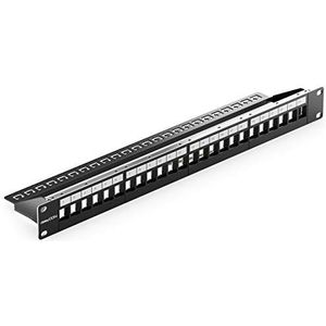 deleyCON 24-Poorts Patchpanel Patchveld Modulair voor Keystone-Module 1HE 19 Inch Rackinbouw Compatibel met CAT5 CAT6 CAT7 CAT8 LAN-Netwerk Zwart