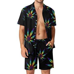 Tie Dye Wiet Regenboog Blad Mannen Hawaiiaanse Bijpassende Set 2-delige Outfits Button Down Shirts En Shorts Voor Strand Vakantie