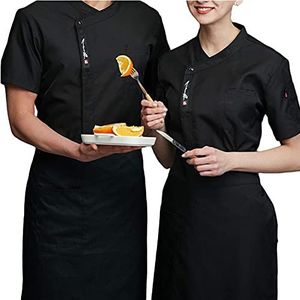 YWUANNMGAZ Unisex mannen professioneel restaurant top chef uniform keuken koken werkkleding jas catering ober overall outfits (kleur: zwart, maat: A (M))