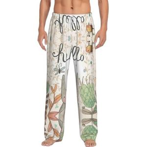 Leuke Konijn Vlinder En Bloemen Mannen Lange Lounge Wear Broek Nachtkleding Pyjama Bodems Nachtkleding Met Zakken En Trekkoord, Wit, S