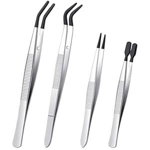 4-delige Pincetset Met Rubberen Punten. Pincet Met PVC-coating, Rubberen Pincet Met Fijne Punt. Rubberen Pincet Met Platte Punt.