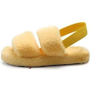 Dames Zomer Slippers Harige winter slippers dia's for vrouwen faux sliders indoor thuis schoenen riem schoenen vrouwelijke casual comfor winter schoenen Sloffen (Color : Yellow, Size : 40-41)