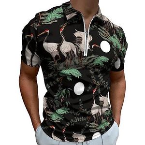 Japanse witte kraanvogel poloshirt voor mannen casual rits kraag T-shirts golf tops slim fit