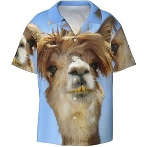 EdWal Grappige Alpaca Llama Print Heren Korte Mouw Button Down Shirts Casual Losse Fit Zomer Strand Shirts Heren Jurk Shirts, Zwart, XXL