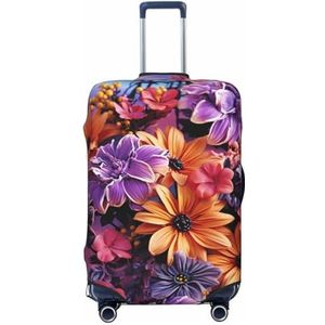 GFLFMXZW Reisbagagehoes, oranje en paarse bloemen, kofferhoezen voor bagage, modieuze kofferbeschermer, geschikt voor bagage van 18-32 inch, Zwart, Large