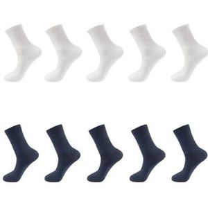 YIJIANUO 10 Paren/partij Mannen Gekamd Katoenen Sokken Zwart Casual Business Ademend Man Sok Nieuwe Voor Mannelijke Plus Size EU38-48, 5 wit 5marineblauw, EU44-48(Plus size)