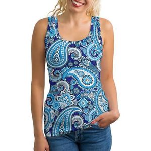 Blauw paisley-patroon dames tanktop mouwloos T-shirt pullover vest atletische basic shirts zomer bedrukt