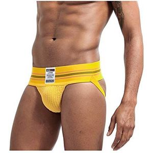 JOCKMAIL Sexy Mannen Jock Strap Atletische Jock Strap Supporter Thongs en G Strings Brede Riem Sexy Ondergoed Slip 7 Kleuren M-XXL, Geel, M