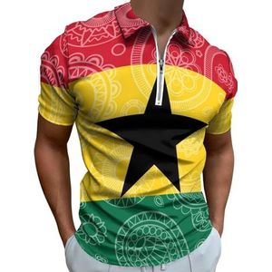 Ghana Paisley Vlag Half Zip Up Polo Shirts Voor Mannen Slim Fit Korte Mouw T-shirt Sneldrogende Golf Tops Tees XS