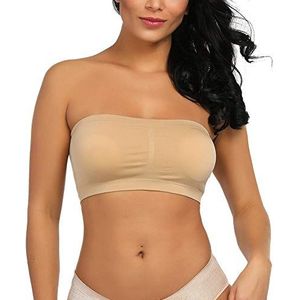 Boolavard Mode Sexy Dames Strapless Boob Tube Vest Top Bandeau BH (XL, Beige)