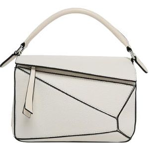 Kdaooy Luxe kleine vierkante tas voor vrouwen,Mode Eometrische handtas, Litchi Grain Crossbody Bag Lichtgewicht Messenger Bag, Wit, Medium