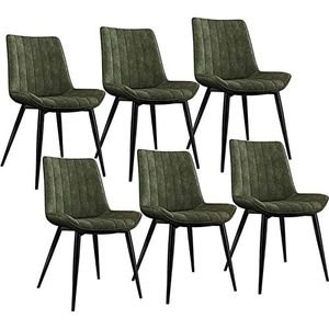 GEIRONV Moderne eetkamerstoelen set van 6, vrije tijd woonkamer hoekstoelen PU lederen rugleuningen zitting met metalen poten keukenstoelen Eetstoelen (Color : Green, Size : 45x43x84cm)