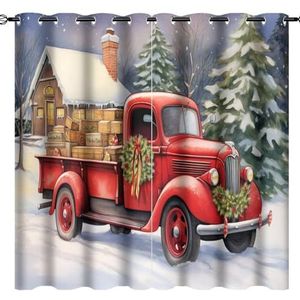 AEMYSKA Abstracte rode vrachtwagen verduisterende gordijnen voor woonkamer moderne kerst natuur schuur raambehandeling thermisch geïsoleerde gordijnen voor slaapkamer 160 x 160 cm print doorvoertule