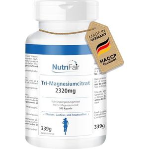 Tri-Magnesium Citraat 2320mg - 360 Capsules - Hoge Dosis - 100% Vegan - Duitse Productie & Laboratorium Test - NutriFair | Premium & Fair