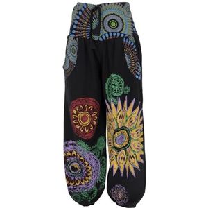 GURU SHOP Brede pofbroek met brede tailleband, boho-print - zwart, dames, katoen, maat: L / XL