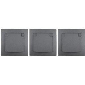 MC POWER 3-pack geaarde stopcontacten IP44, Flair, 250 V~/16 A, inbouwstopcontact met klapdeksel, antraciet, mat