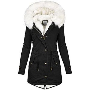 Warme winterjas voor dames, parka met imitatiebont, warme jas met capuchon, warme jas voor dames, warme faux fur jas, winter, warme gevoerde winter, losse outwear jas, outdoor, zwart, 5XL, Casual