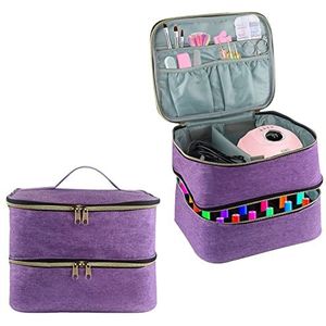 Nagellak draagtas, dubbellaagse nagellak opbergzak - past op nageldrogerlamp en 30 flessen (15ml/0,5 fl.oz), organizertas met verstelbare verdelers voor manicureset, Paars, Nagellak draagtas