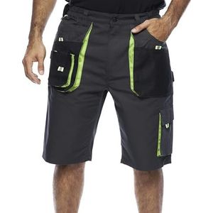 Mazalat Korte werkbroek heren, werkbroek kort, maten S-XXXL, kwaliteit, werkbroek heren zomer, zwart/oranje/groen werkbroek (S, Zwart/Groen)