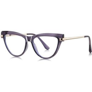 Vrouwelijke kat oog bril blauw licht metaal TR90 bril montuur voor vrouwen mode decoratie, Paars Goud Frame