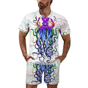 Elegante Gekleurde Elegante Octopus Poloshirt Set Korte Mouw Trainingspak Set Casual Strand Shirts Shorts Outfit 2XL