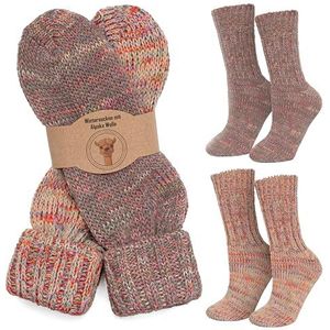 MOUNTREX Alpaca-sokken, wollen sokken voor dames en heren, warme wintersokken, gebreide sokken met omslag, 2 paar, beige/grijs., 37-41 EU