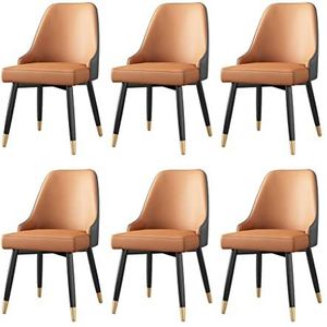 GEIRONV Pu Lederen eetkamer stoelen set van 6, waterdichte keuken accent stoelen met metalen poten appartement woonkamer zijstoel Eetstoelen (Color : Orange)