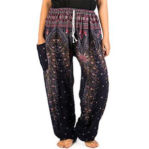 Lofbaz Bohemain Hipster met bloemenoog voor dames, boho-harembroek, eenheidsmaat, Pauw 1 Donkerblauw, S