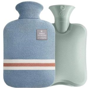 Warmwaterkruik warmwaterkruik met gebreide hoes, duurzame warmwaterzak van 1 l / 2 l voor pijnverlichting, warme koude therapie, handvoetenwarmer warmwaterzak (HWB01-1L-lichtblauw)
