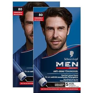 Men Perfect Anti-grijze kleurgel 80 zwartbruin (2 x 80 ml), haarkleur voor mannen verbergt grijs haar, anti-grijze tint voor een natuurlijk uitziend resultaat