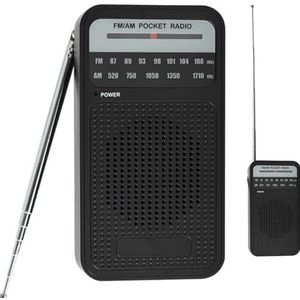 Draagbare AM FM-radio lange afstand receptie batterij aangedreven transistorradio met luidspreker hoofdtelefoon compacte noodsituatie voor binnen en buiten, zwart