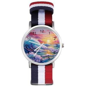 Ocean Wave Schilderijen Automatisch Horloge voor Mannen Vrouwen Mode Quartz Horloge Armband Polshorloge voor Thuiskantoor