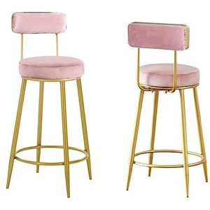 Barkrukken Barstoelen, Fluwelen Barkrukken Set Van 2 Barkrukken Zonder Armleuningen Ontbijtstoelen Keuken Barkruk Met Metalen Voetsteun Keukenstoelen(Pink)