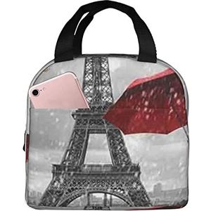 JYQCNSMJYB2 Parijse toren rode paraplu print licht duurzame draagtas voor kantoor werk school geïsoleerde lunchbox voor dames en heren