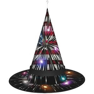 EdWal Verlichte tovenaar cap, Halloween heksenhoed, hangende heksenhoed, voor buiten tuin indoor feest - Amerikaanse vlag vuurwerk