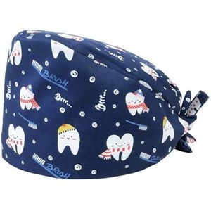 Chirurgische tandartskap, blokmuts, 100% katoen, innovatieve en comfortabele medische kap, tandmotieven (marineblauw)