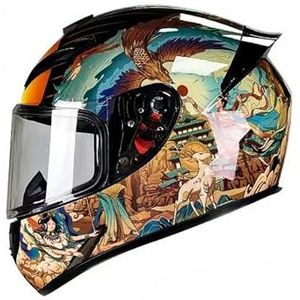 Full Face Motorhelm met Dubbele Achtervleugels DOT Gecertificeerd - Lichtgewicht en Duurzame Volwassen Motorfiets Straat Fietshelm (Gele lijnen, M)(Dunhuang,Medium)