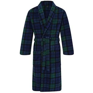John Christian Warme fleece ochtendjas voor heren - Blackwatch Tartan, Navy/Groen, XXL