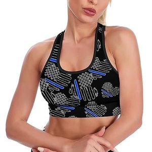 Love Blue Line USA Vlag Hart Ademend Sport BH's voor Vrouwen Draadloze Workout Yoga Vest Ondergoed Racerback Crop Tank Top L
