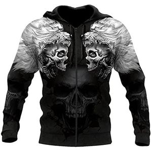 Nordic Wolf Skull Tattoo Patroon Trui Met Korte Mouwen, Viking 3D-geprinte Grafische Sport Voor Heren, Unisex Paar Buiten Losse Mode Vintage Casual Jas