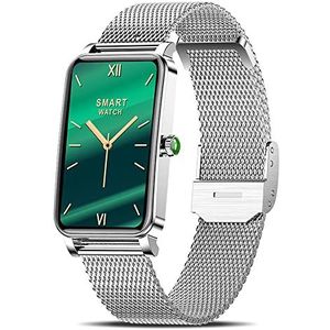 Yohuton Smartwatch voor dames, zilver, elegant fitnesshorloge voor Android/iOS, IP68, waterdicht, hartslag, slaapbewaking, stappenteller, SMS-melding, 1,45 inch Smart Watch12 sportmodi