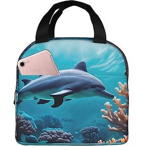 SUHNGE Mooie onderwaterwereld dolfijnen koraal print kantoor werk licht geïsoleerde lunchbox voor vrouwen en mannen duurzame draagtas