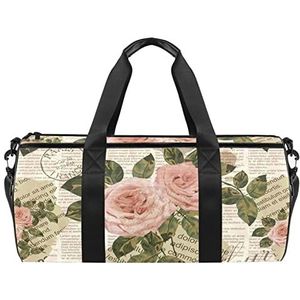 Bloemen Strepen Reizen Duffle Bag Sport Bagage met Rugzak Tote Gym Tas voor Mannen en Vrouwen, Parijs krant Vintage, 45 x 23 x 23 cm / 17.7 x 9 x 9 inch