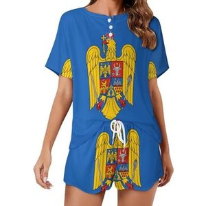 Jas Arms of Roemenië Zachte damespyjama met korte mouwen, loungewear met zakken, cadeau voor thuis, strand, L