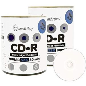Smartbuy 700 mb/80 min 52 x CD-R witte inkjethub afdrukbare lege opnameschijf (200 schijf)