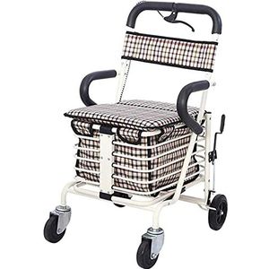 Rollator Winkelwagen voor Ouderen/Opvouwbare Scooter met Zit/Kan Zitten op Vier Wielen voor Winkelen en Vrije Tijd Trolley/Staal Verlangen naar Volle Maan