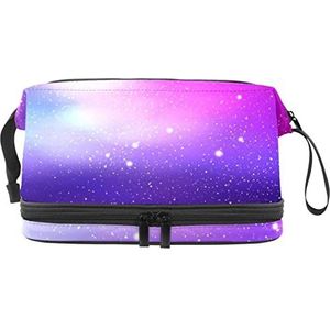 Grote capaciteit reizen cosmetische tas,Sterrenhemel Paars,Make-up tas,Waterdichte make-up tas Organizer, Meerkleurig, 27x15x14 cm/10.6x5.9x5.5 in